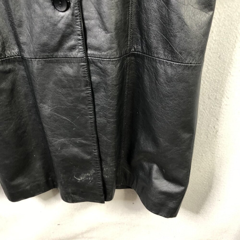 Vintage G-III Coat Womens Medium Black Leather Animal Print Long Overcoat 80s - Picture 12 of 16